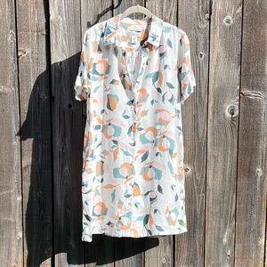 Rachel Zoe floral linen sheath shirt dress size medium